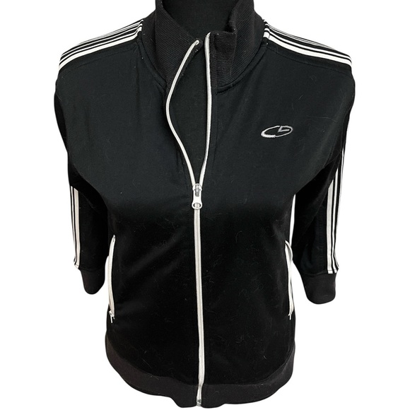Champions Black Crop Zip-Up Track Jacket with White Stripes - Picture 1 of 4